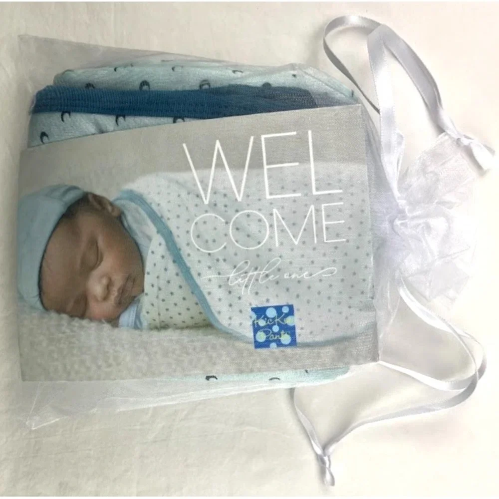 KicKee Pants Tiny Moons Bamboo Swaddle Blanket Knot Hat Set Newborn Infant NWT‎